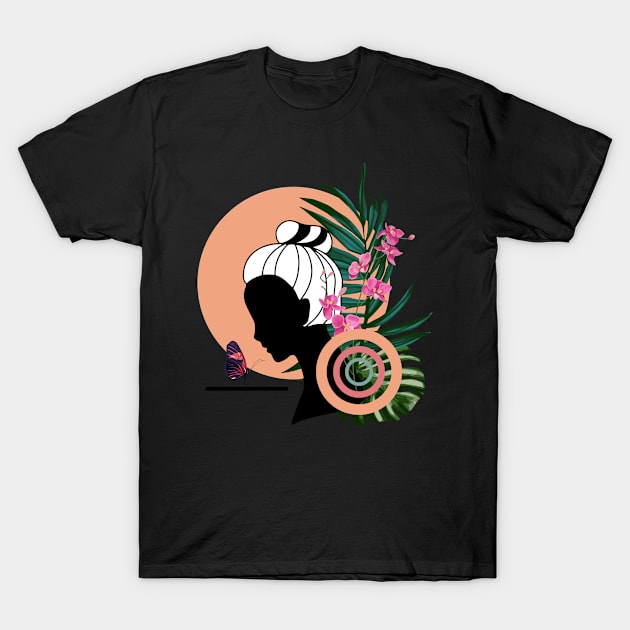 Minimalistic Woman and Real exotic Flowers T-Shirt by Cool Abstract Design